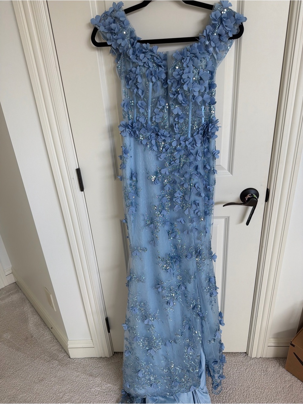 Light Blue Floral Appliqué Tulle Dress